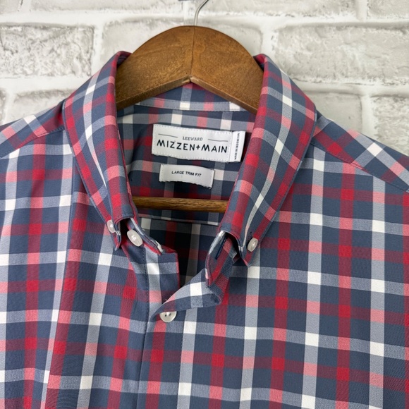 Mizzen+Main Performance Stretch Patriotic Plaid Casual Button Shirt LARGE TRIM - Picture 3 of 8